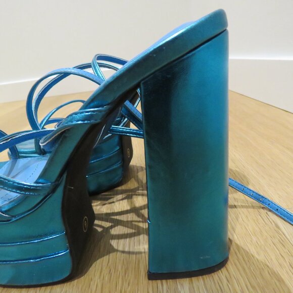 AZALEA WANG Eyes On Me Chunky Platform Sandals in Metallic Blue Y2K Disco Rave 6 - Picture 6 of 14